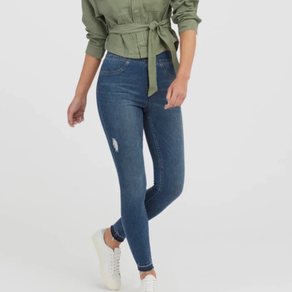 Spanx Ankle Skinny Denim Distressed Jean Legging Medium Wash Comfortcore
